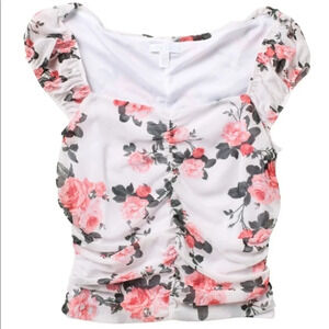 Abound Square Neck Ruched Floral Cap Sleeve Top, L